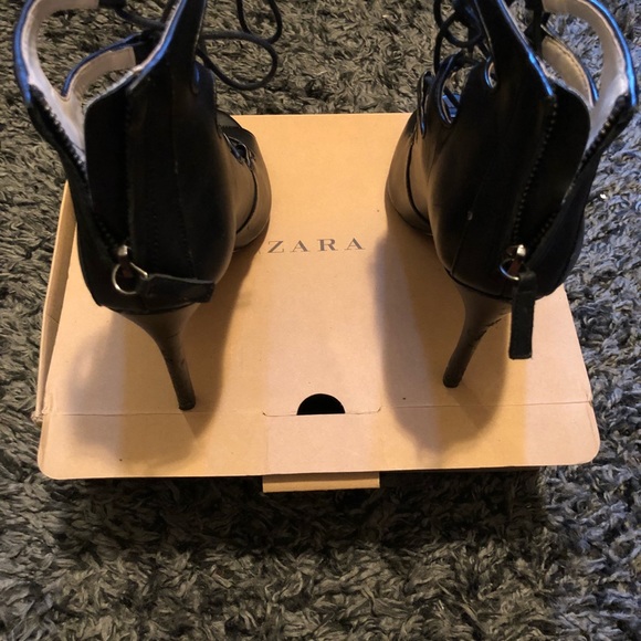 Zara Authentic Leather Lace Up Open Toe Bootie - Picture 4 of 7